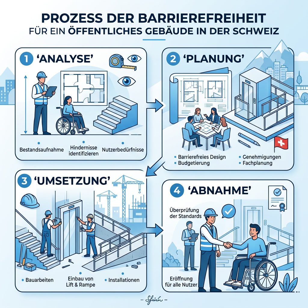 Planungsprozess barrierefreie Gebäude Schweiz – Schritte von Analyse bis Abnahme
